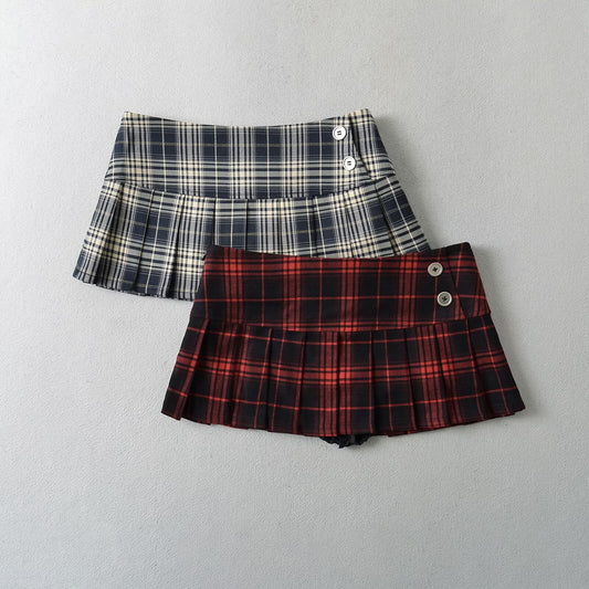 Plaid low waisted pleated skirt