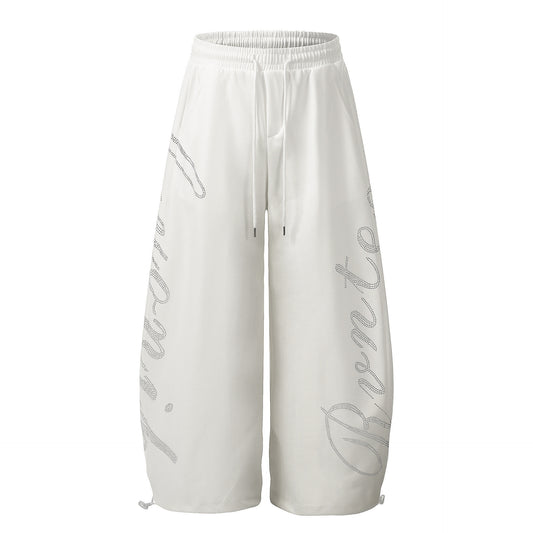 Letter hot stamping diamond drawstring curved knife sweatpants