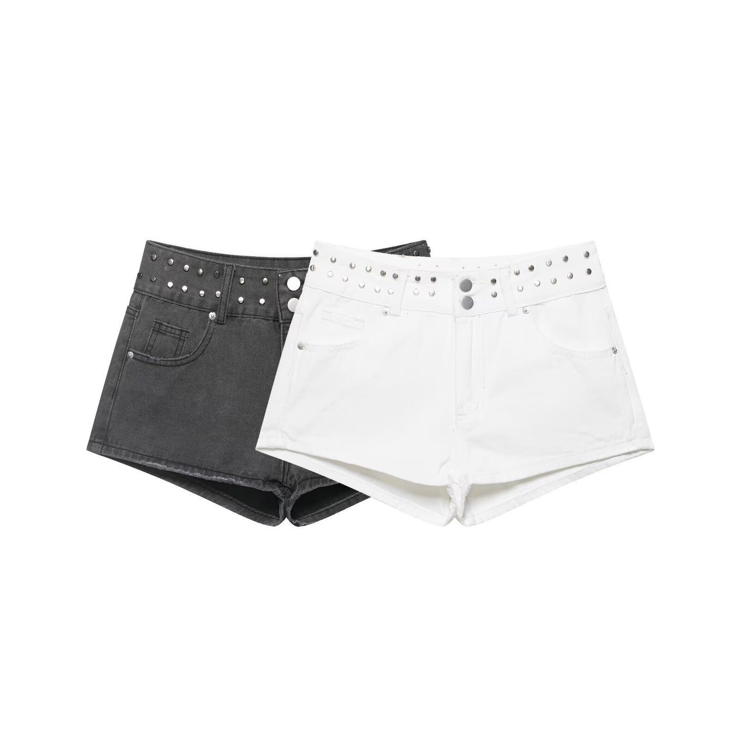 Pantalones cortos de mezclilla casuales versátiles de tiro bajo con estrellas