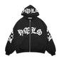 Sudadera con capucha y cremallera, letras góticas estampadas, sudadera con capucha oversize
