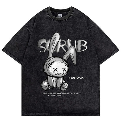Camiseta Streetwear Hip Hop Estampado Gótico Oscuro Algodón Lavado Vintage Desgastado Manga Corta Top