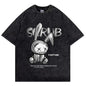 Camiseta Streetwear Hip Hop Estampado Gótico Oscuro Algodón Lavado Vintage Desgastado Manga Corta Top