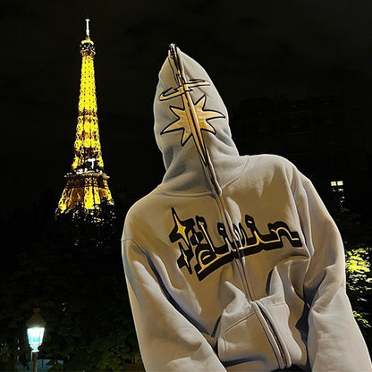 Sudadera con capucha holgada estampada, gótica oscura, para invierno