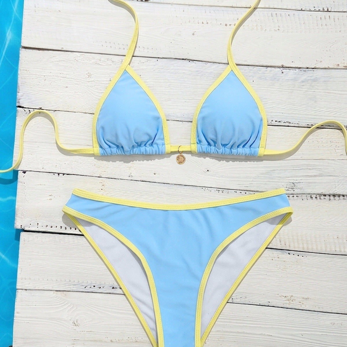 Light blue triangle cup low waist triangle pants bikini women