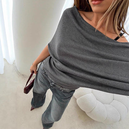 Sexy Single Shoulder Fitted Batwing Sleeve Top