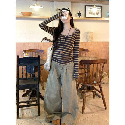 Cashmere Ribbed Henley Neck Buttoned Long Sleeve T-Shirt