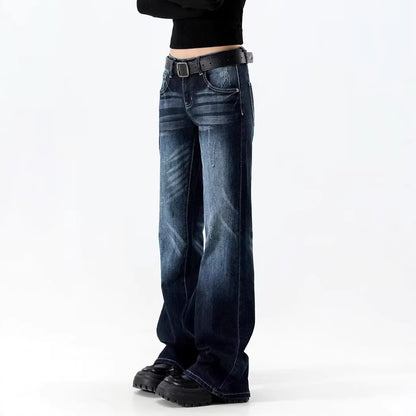 Retro Blue Gray Flared Jeans High Waist Slim Fit Skinny Bootcut Pants