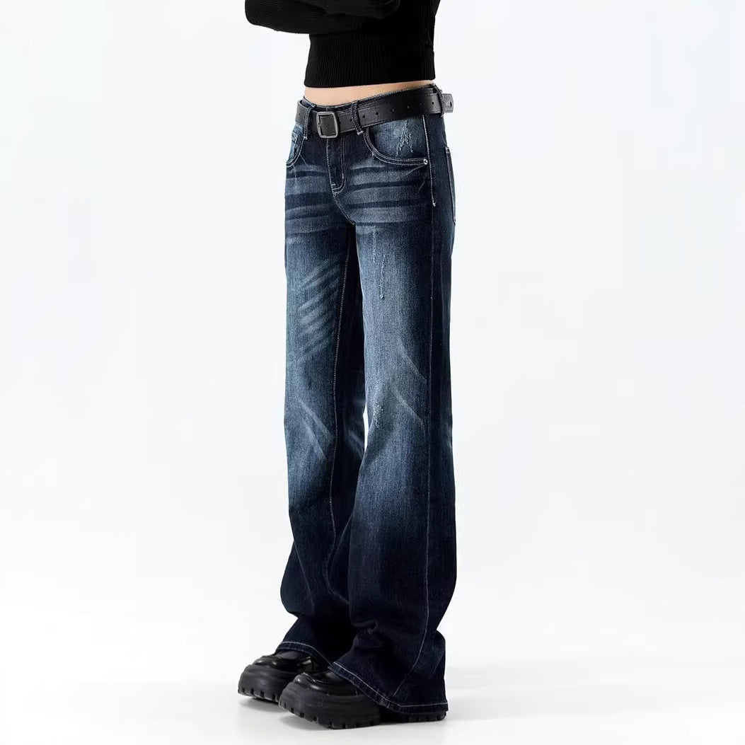 Retro Blue Gray Flared Jeans High Waist Slim Fit Skinny Bootcut Pants