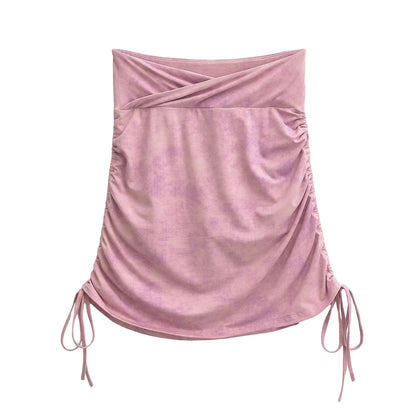 Minifalda corta ajustada de talle alto elástico plisada ajustable tie dye