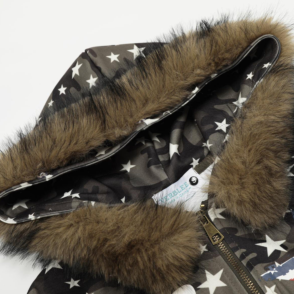 Camouflage star fur collar hooded sweatshirt short hoodie jacket