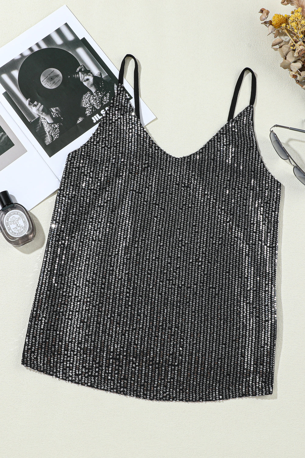 Top gris sin mangas con lentejuelas