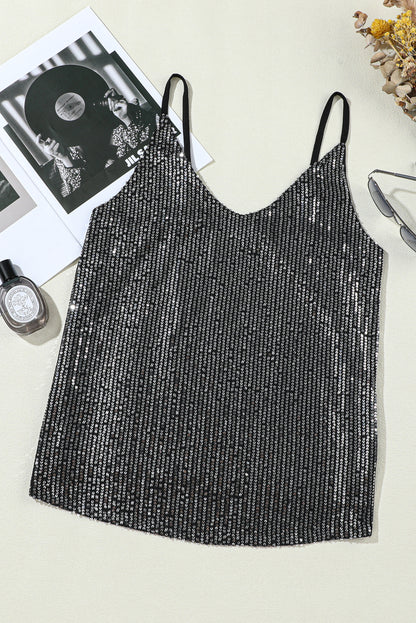 Top gris sin mangas con lentejuelas