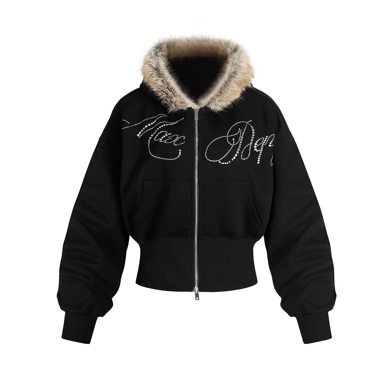 Hoodie fur collar jacket high waisted sweatshirt
