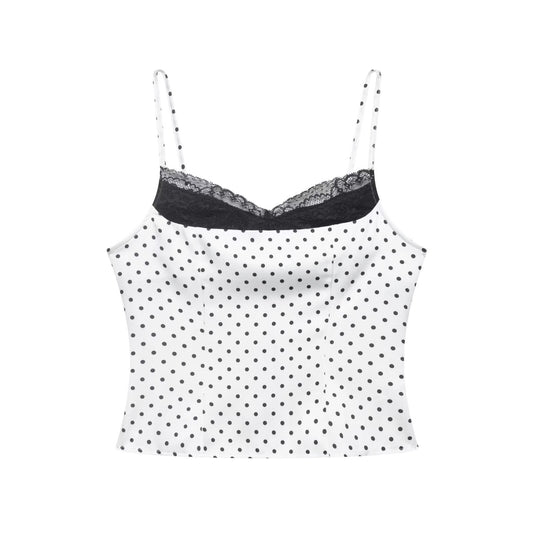 Chaleco base camisola de retazos de encaje y lunares