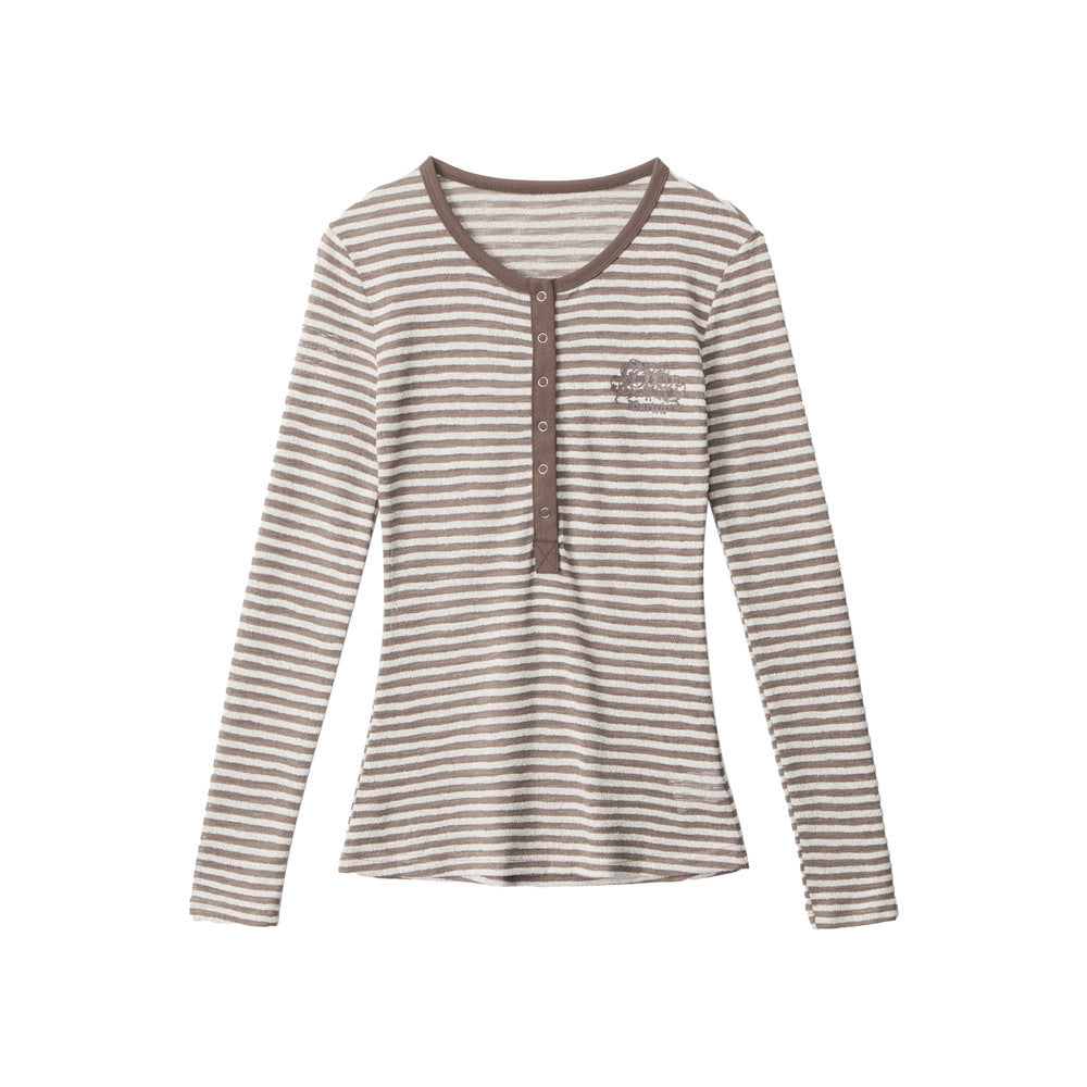 Long Sleeve T-Shirt with Henley Neckline Inner Wear Fitted