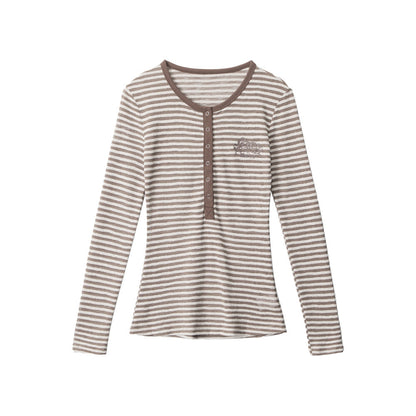Long Sleeve T-Shirt with Henley Neckline Inner Wear Fitted