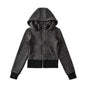 Retro Stripe Hooded Zip-Up Jacket for Women, Fuzzy Pocket, Stretchy Slim Fit Cardigan Top