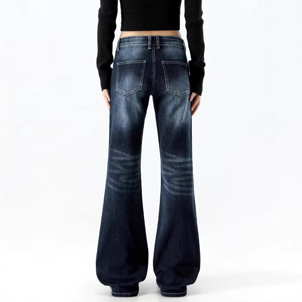 Retro Blue Gray Flared Jeans High Waist Slim Fit Skinny Bootcut Pants