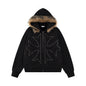 Rivet Fur Collar Hoodie Women's Retro Loose Casual Straight Shoulder Jacket