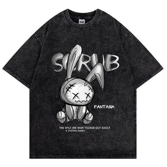 Camiseta Streetwear Hip Hop Estampado Gótico Oscuro Algodón Lavado Vintage Desgastado Manga Corta Top