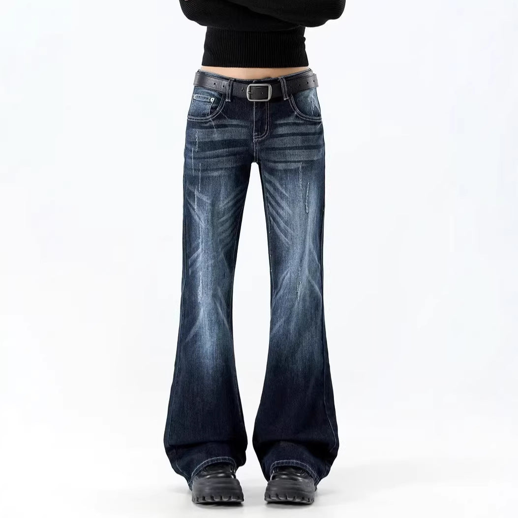 Retro Blue Gray Flared Jeans High Waist Slim Fit Skinny Bootcut Pants