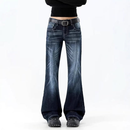 Retro Blue Gray Flared Jeans High Waist Slim Fit Skinny Bootcut Pants