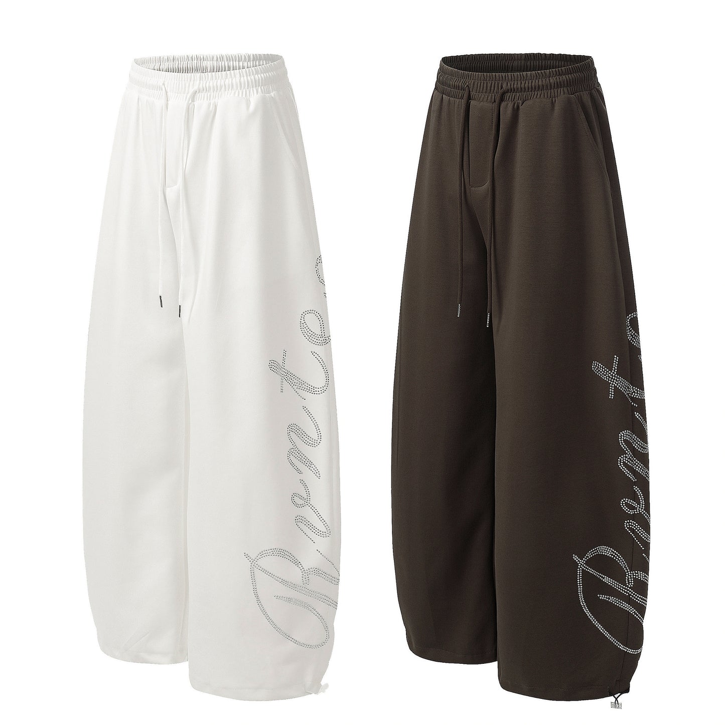 Letter hot stamping diamond drawstring curved knife sweatpants