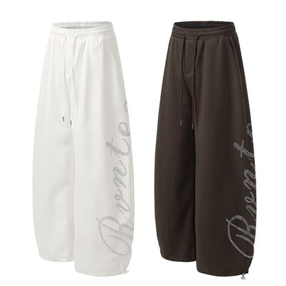 Letter hot stamping diamond drawstring curved knife sweatpants