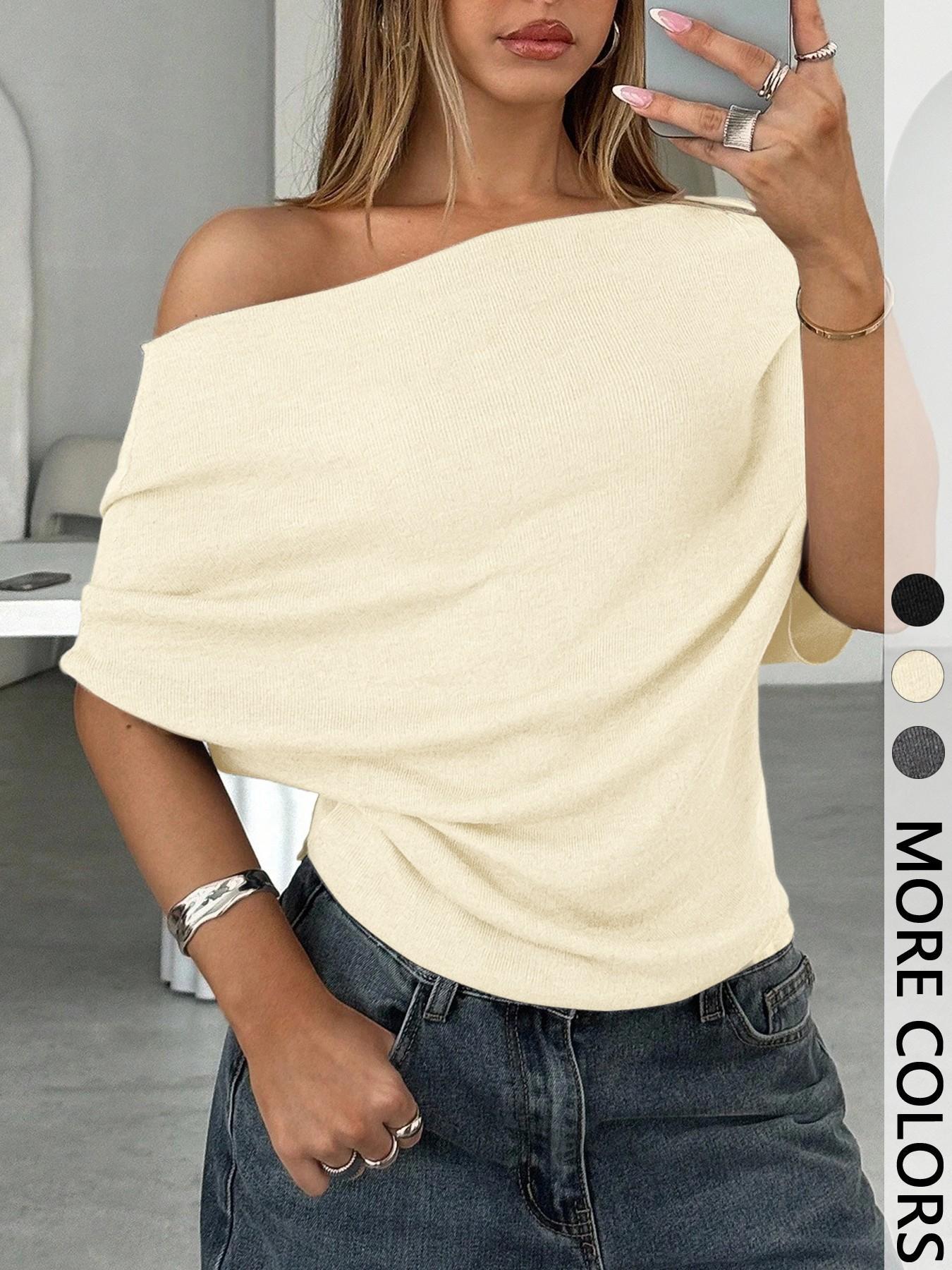 Sexy Single Shoulder Fitted Batwing Sleeve Top