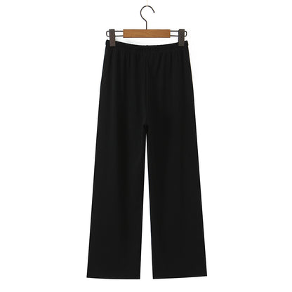Striped straight tube elastic drawstring low waist knitted wide leg pants casual pants