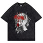 Camiseta Streetwear Hip Hop Estampado Gótico Oscuro Algodón Lavado Vintage Desgastado Manga Corta Top