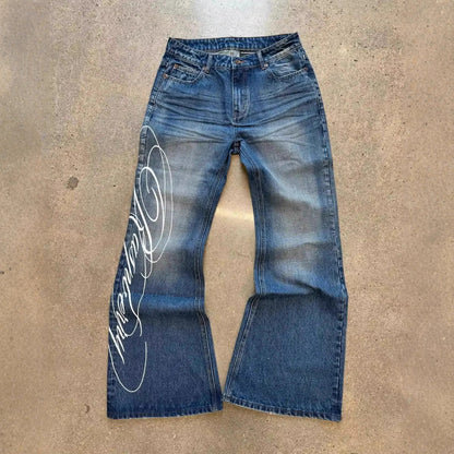 Letter print jeans y2k Harajuku fashion punk street floor pants