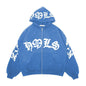 Sudadera con capucha y cremallera, letras góticas estampadas, sudadera con capucha oversize