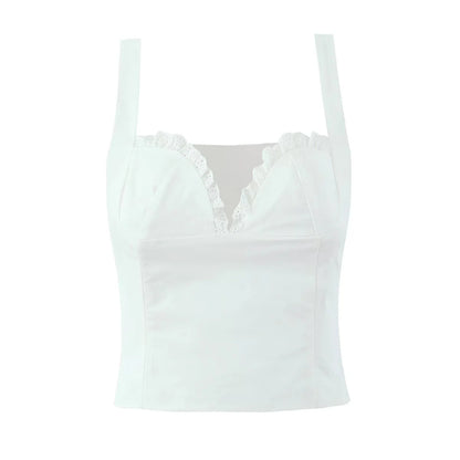 V-neck lace short camisole vest+elastic waist anti glare mini skirt two-piece set