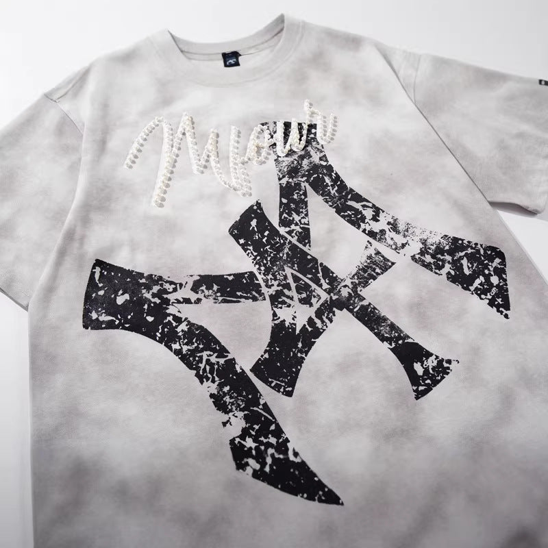 Camiseta de manga corta de algodón oversize estilo tie-dye