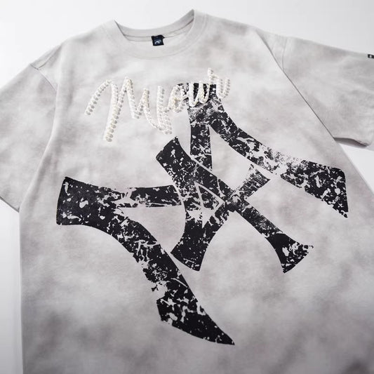 Camiseta de manga corta de algodón oversize estilo tie-dye
