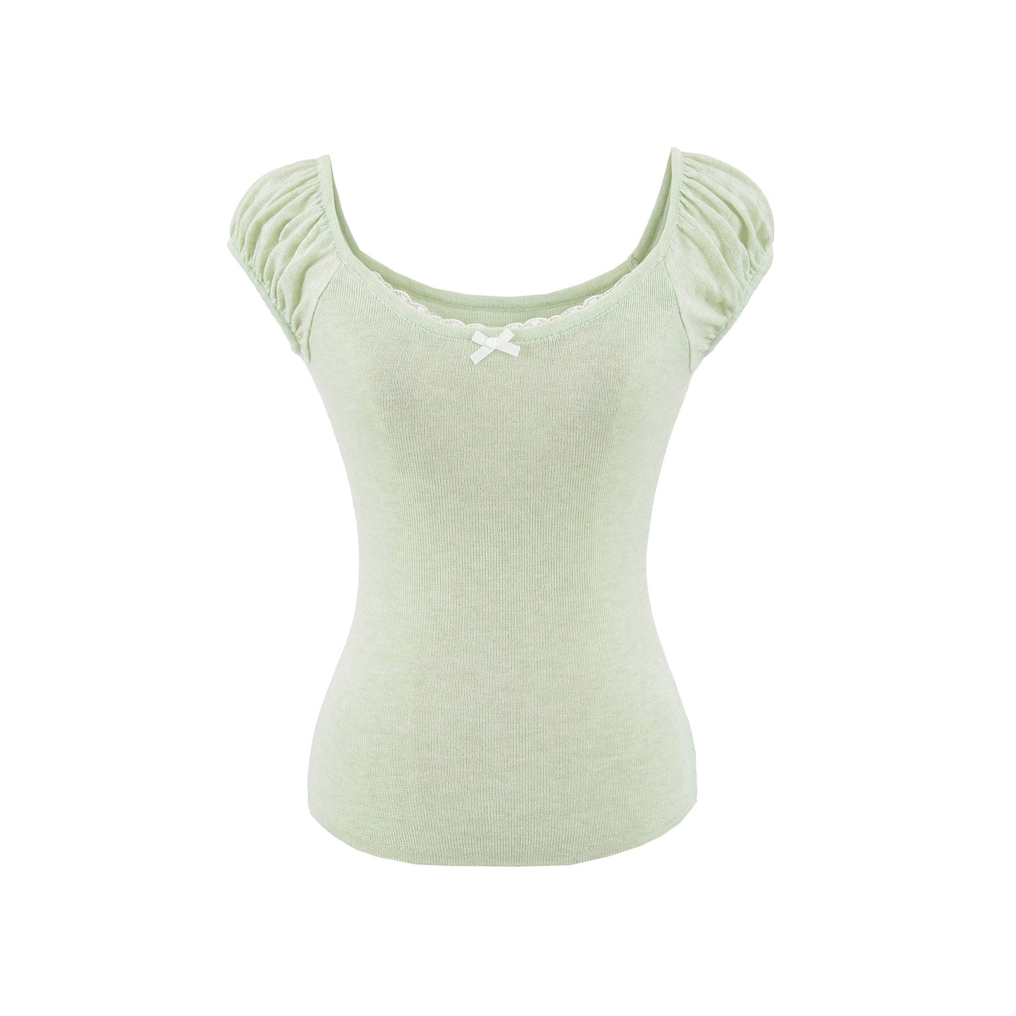 Butterfly Lace Knit T-Back Vest Women  Sweet Short Sleeve Off-Shoulder Top Slim Fit Cropped Babydoll Shirt
