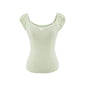 Butterfly Lace Knit T-Back Vest Women  Sweet Short Sleeve Off-Shoulder Top Slim Fit Cropped Babydoll Shirt