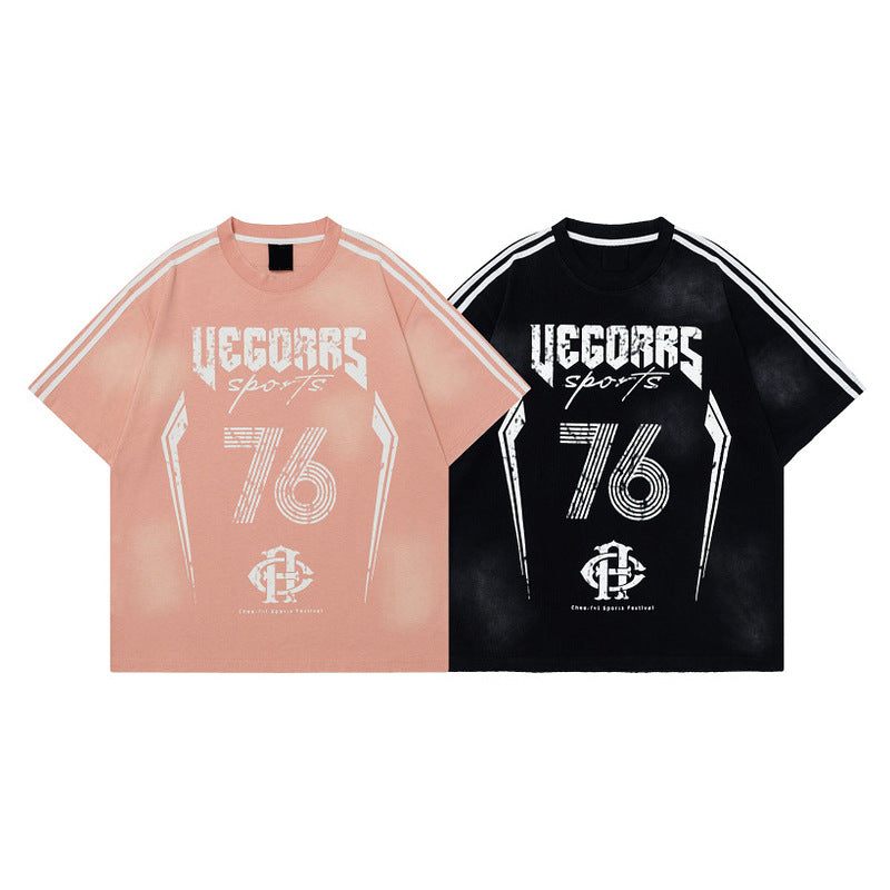 Round Neck Short Sleeve T-Shirt Pink Loose Jersey Oversized