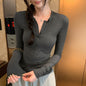 Chic Henley Shirt Slim Fit Inner Layer Top for Women