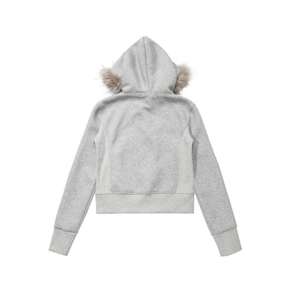 Hoodie with Zipper and Faux Fur Collar