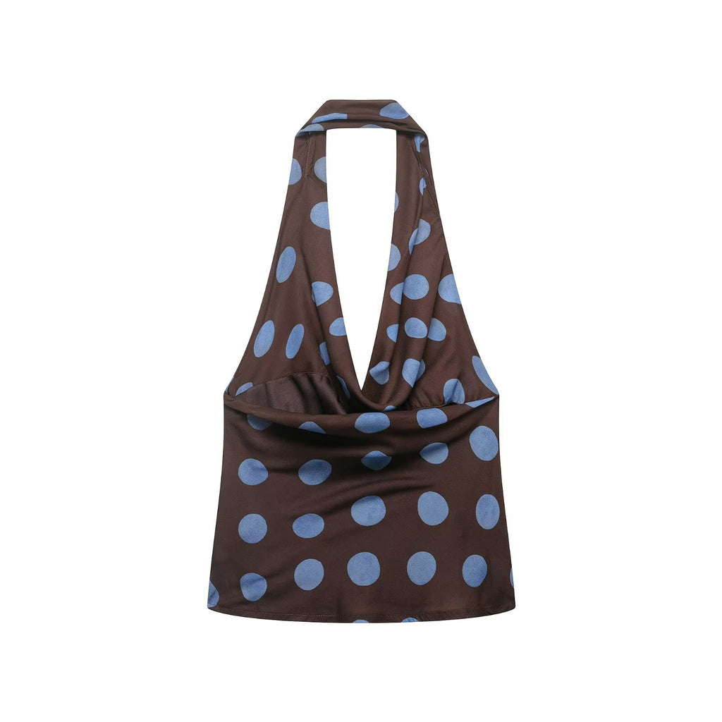 Polka dot retro halter top+polka dot irregular skirt set