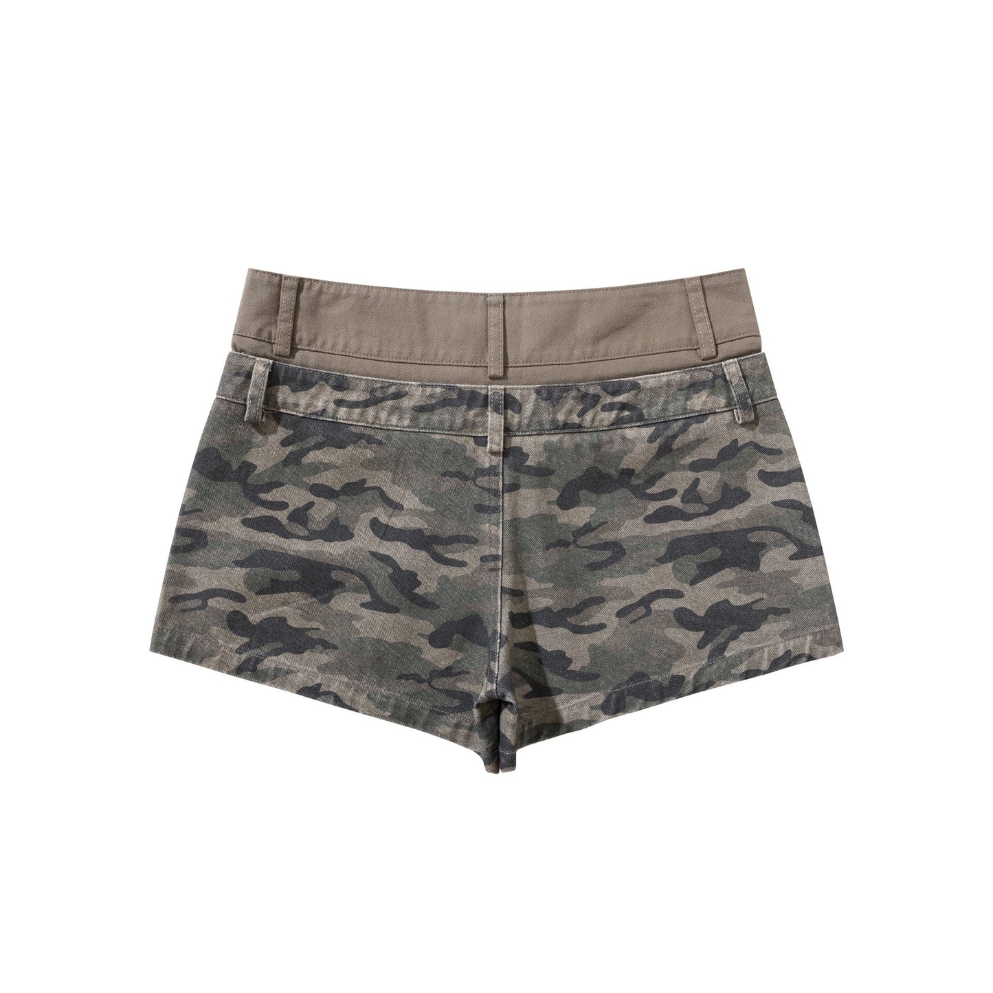 Pantalones cortos de mezclilla de camuflaje de doble capa de tiro bajo