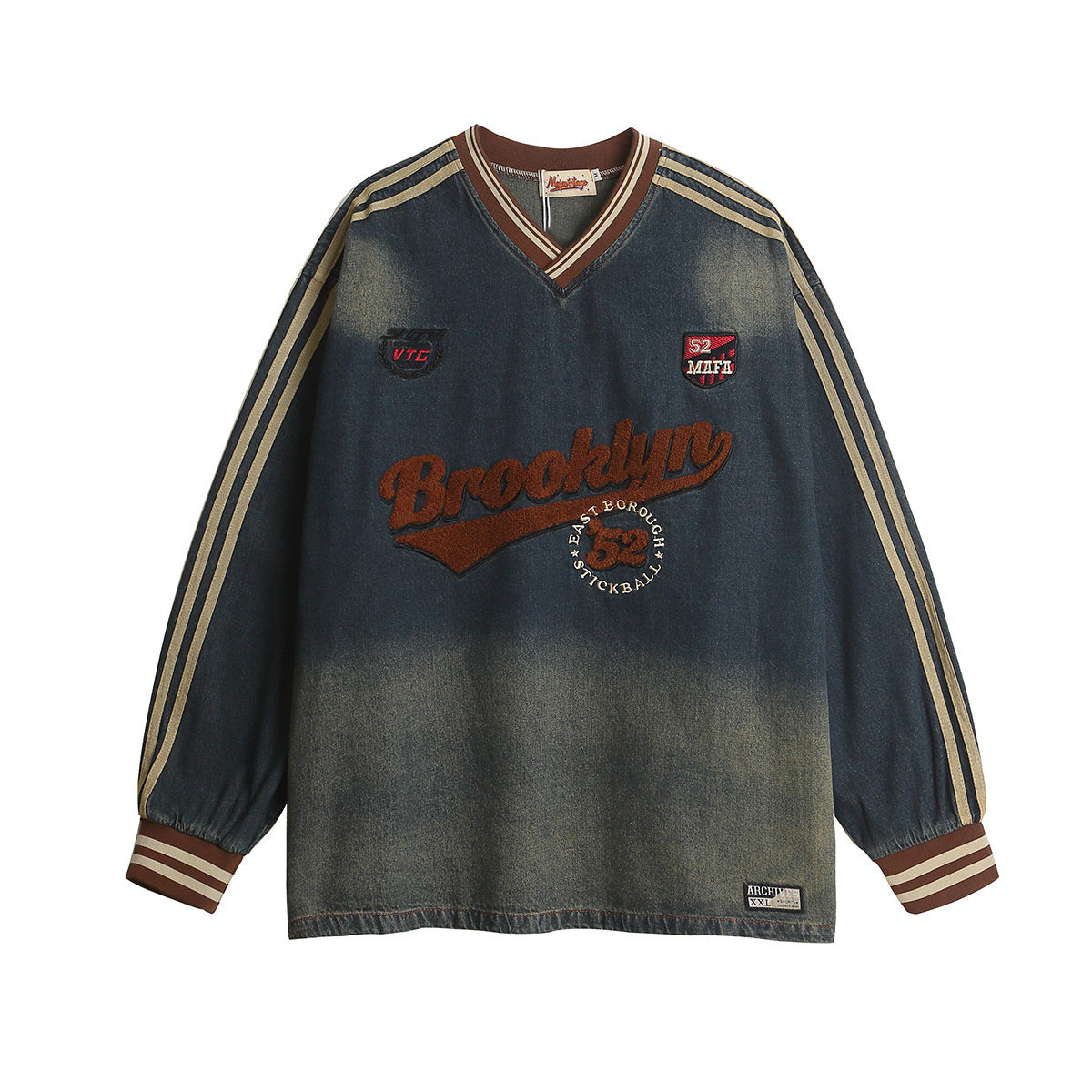 Sudadera con capucha de denim lavado bordada