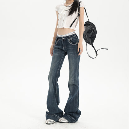 Low-Waist Flared Jeans  Elastic Slimming Trumpet Pants
