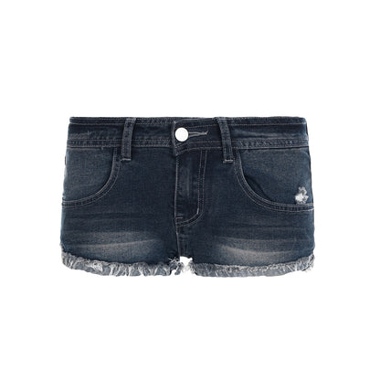 Shorts vaqueros retro azul lavado de talle bajo