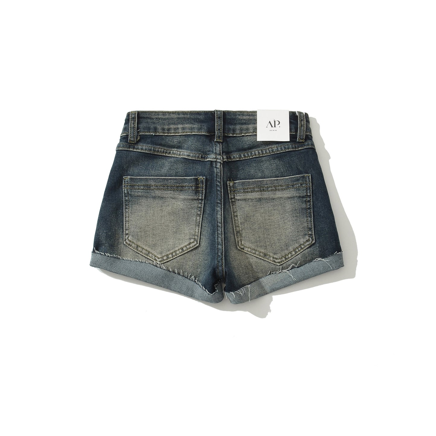 Shorts de mezclilla vintage desgastados de doble capa con bajo y tiro bajo en línea A