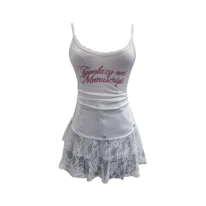 Lace lace patchwork pleated sleeveless top
