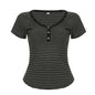 Striped V-neck short sleeved T-shirt