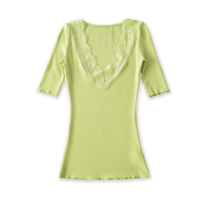 V-neck lace T-shirt